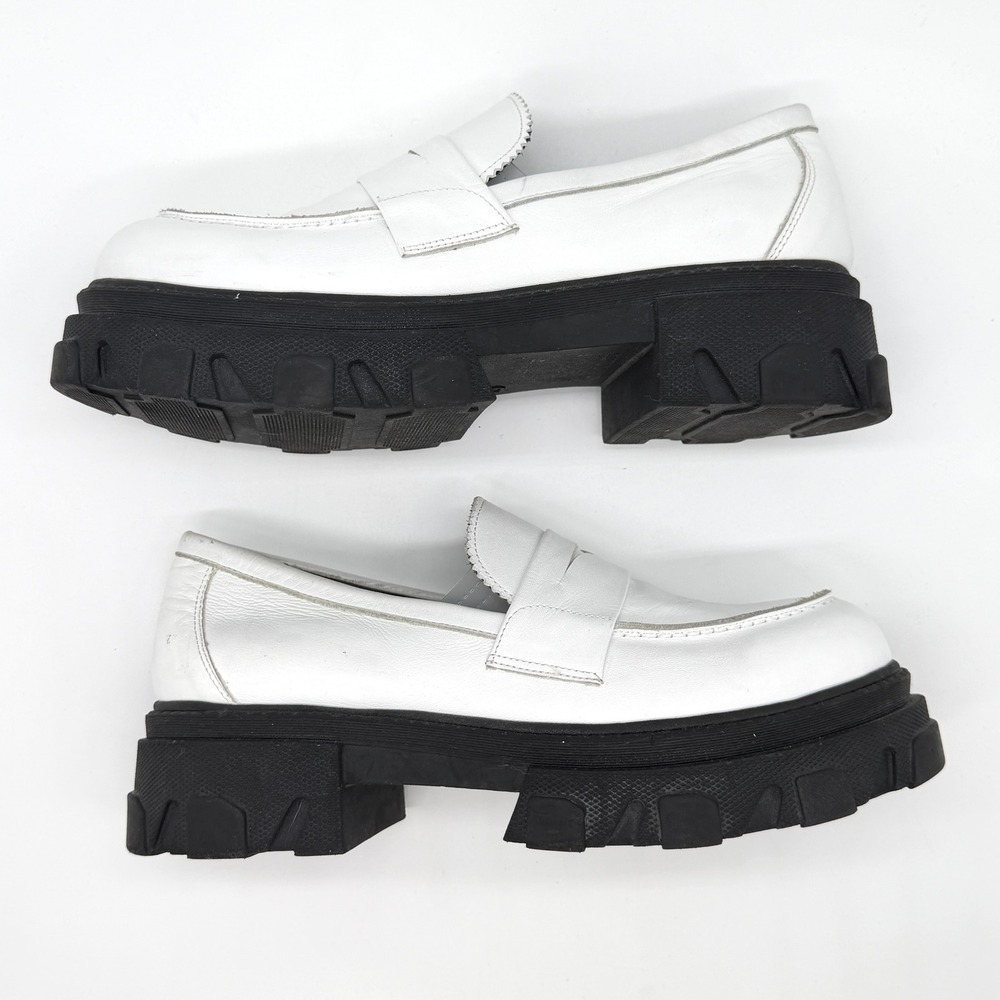 SILENT D Coralie Chunky Loafers Women 40 White Lug Sole Heel Leather Penny - Picture 5 of 14